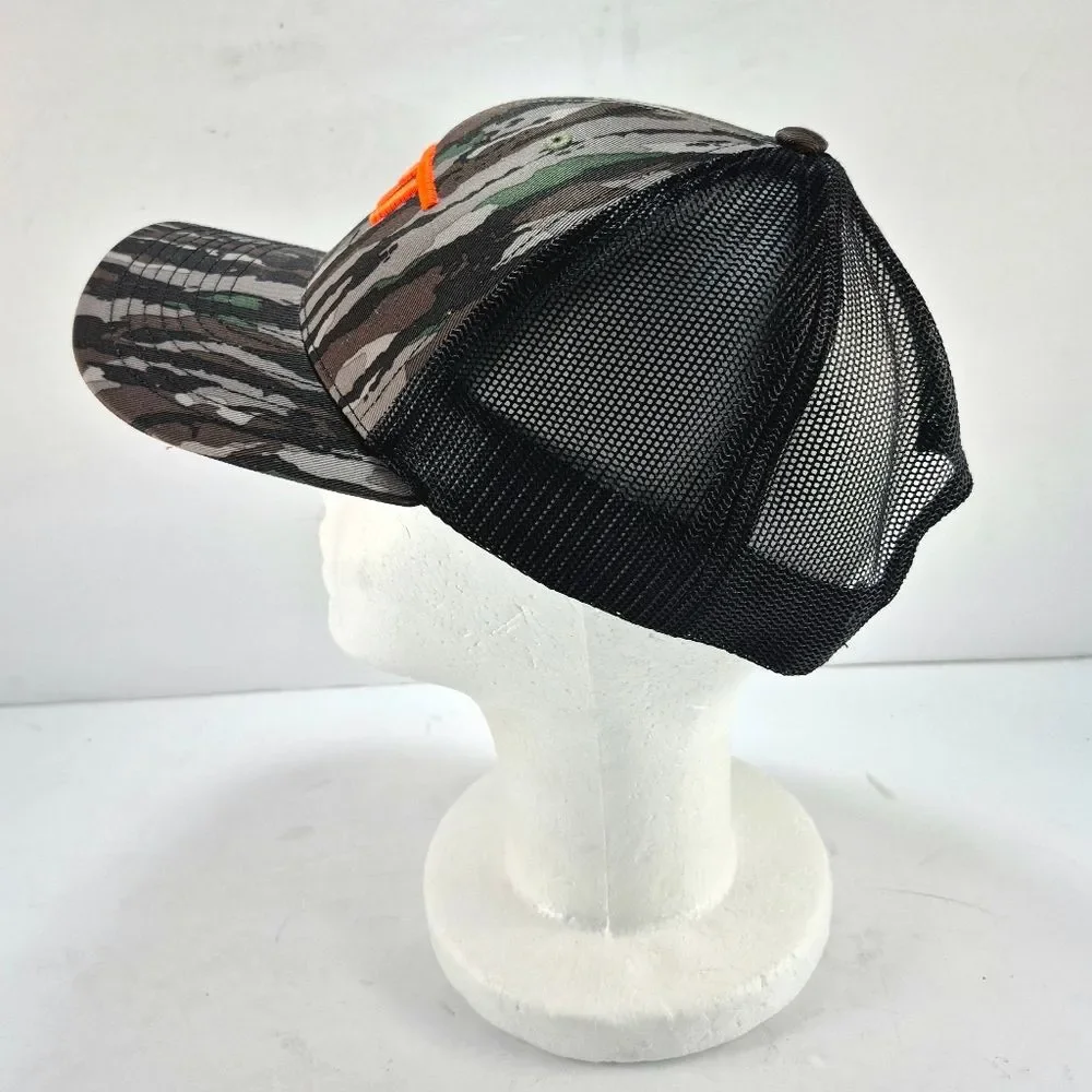 NWOT Richardson 112 Trucker Realtree Original Camo Black Mesh Orange Logo Hat